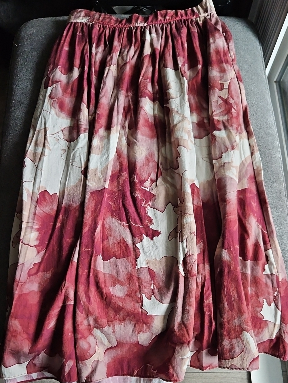 Simply Vera Wang Watercolor Floral Maxi Skirt - Rose Maroon Boho Flowy, Medium